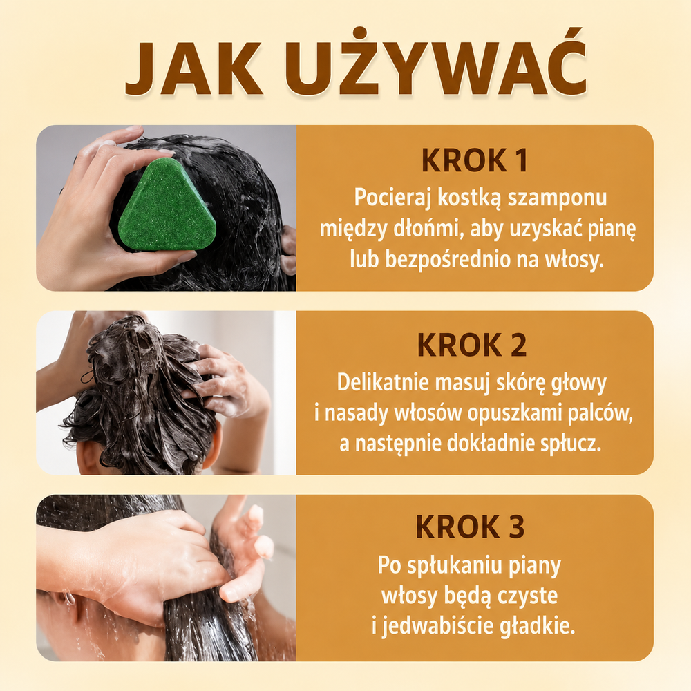 Jak używać kostki szamponowej RootRenu — spienianie, masaż skóry głowy i spłukanie