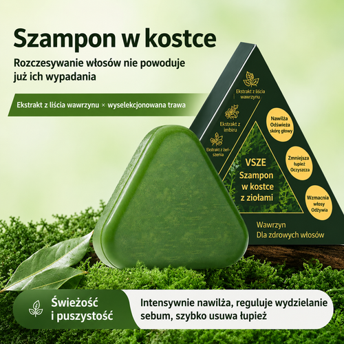 Kostka szamponowa RootRenu z ekstraktem z liścia wawrzynu, imbiru i żeń-szenia wraz z opakowaniem